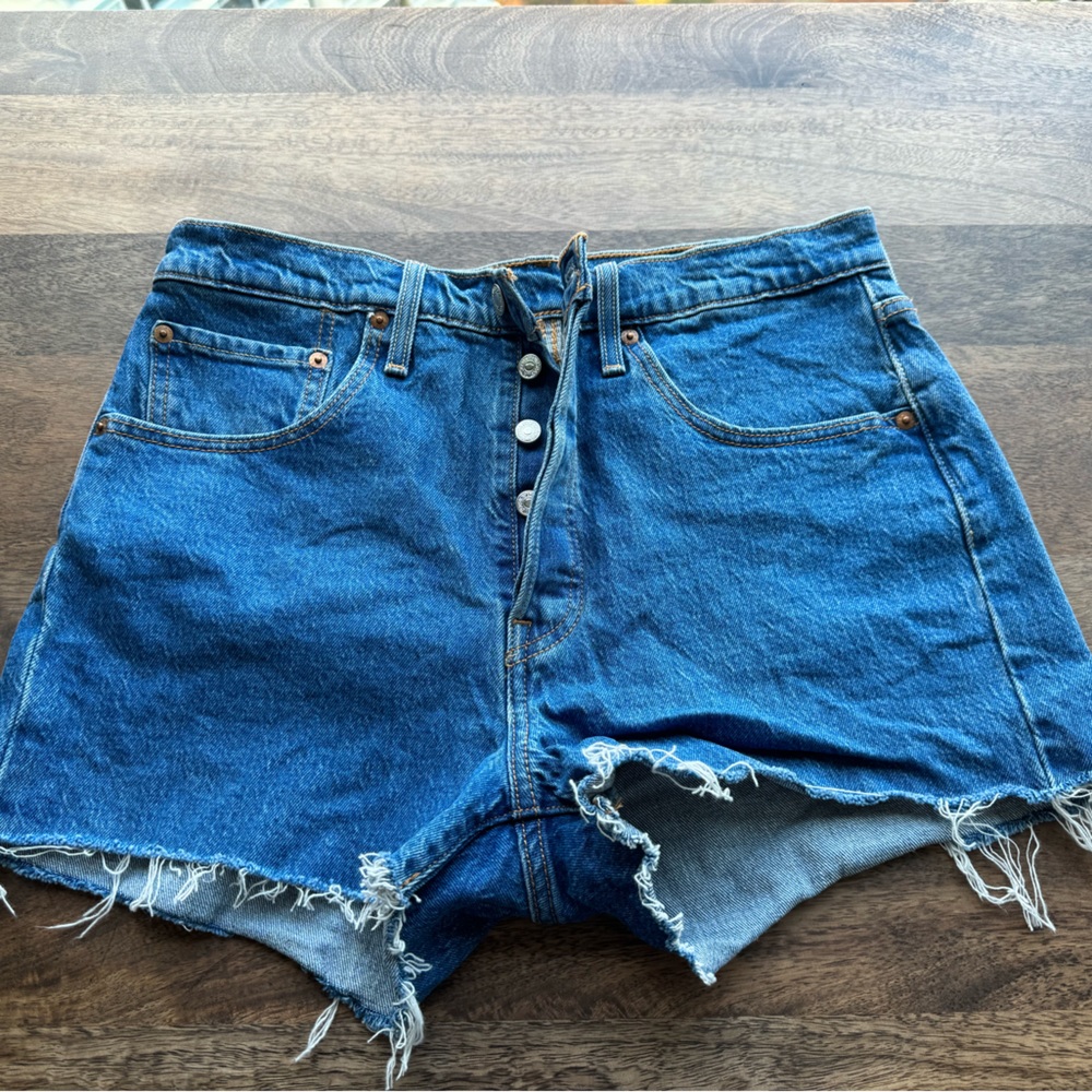 Levi’s 501 women’s, buttons closure, denim, cut off, shorts.